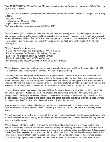 A Guide to Awareness and Tranquility (Transcript of William Samuel - Spiritual Teacher - Georgia USA Seminar 1993 ) - pdf