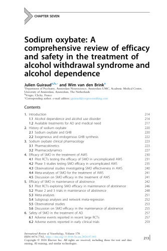 International Review of Neurobiology pp.213—281 Advances in Alcohol Use Disorder Treatment || Sodium oxybate: A comprehensive review of efficacy and safety in the treatment of alcohol withdrawal syndrome and alcohol dependence - pdf